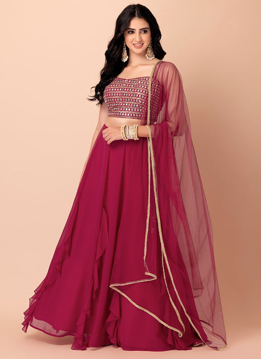 Magenta Georgette  Sequins Work  Lehenga Choli