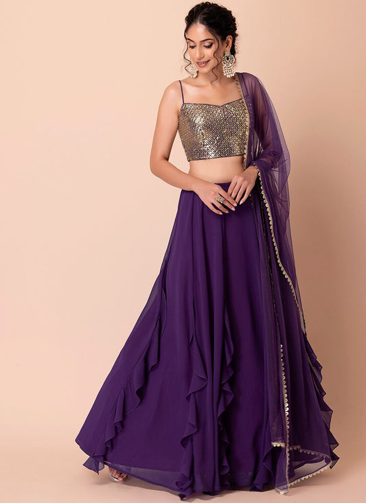 Purple Georgette  Sequins Work  Lehenga Choli