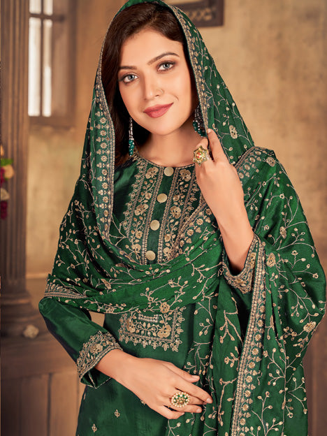 Green Viscose Upada Embroidered Wedding Pant Suit