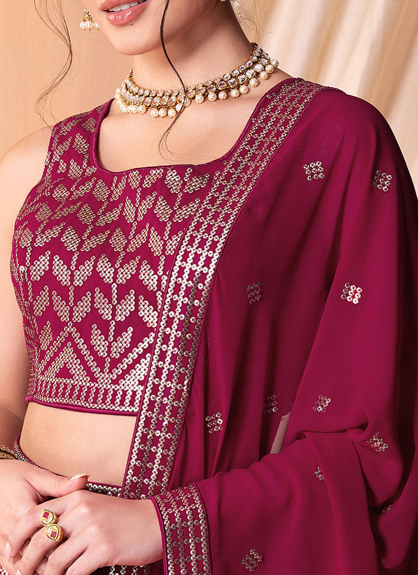 Wine Georgette Sequins Embroidered Lehenga Choli