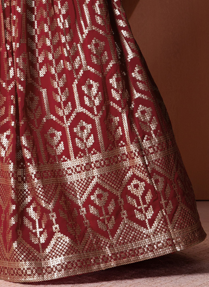 Maroon Georgette Sequins Embroidered Lehenga Choli