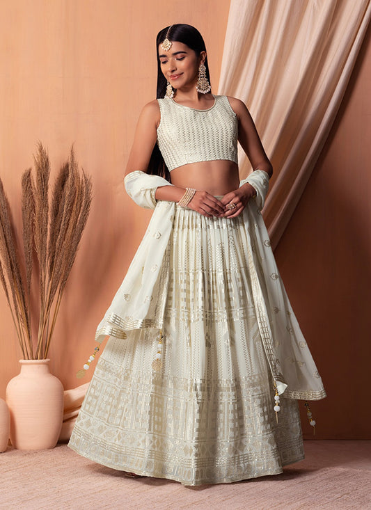 Ivory Georgette Sequins Embroidered Lehenga Choli