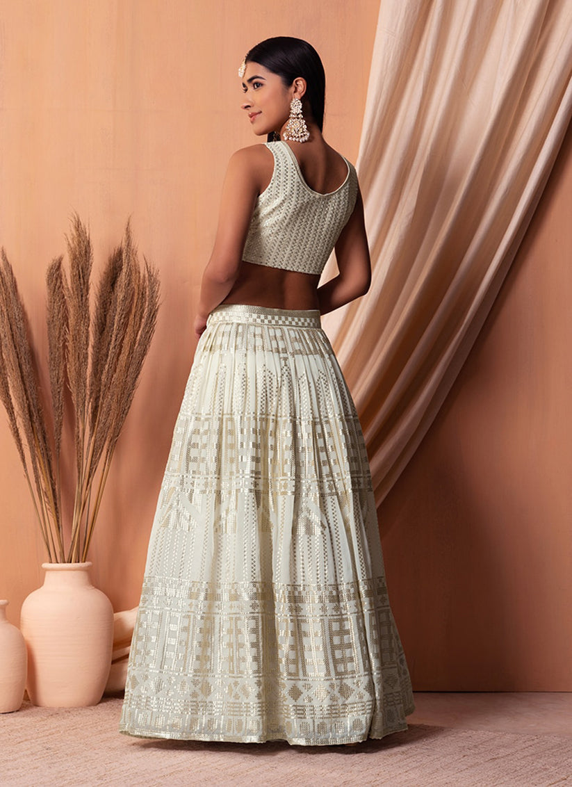 Ivory Georgette Sequins Embroidered Lehenga Choli