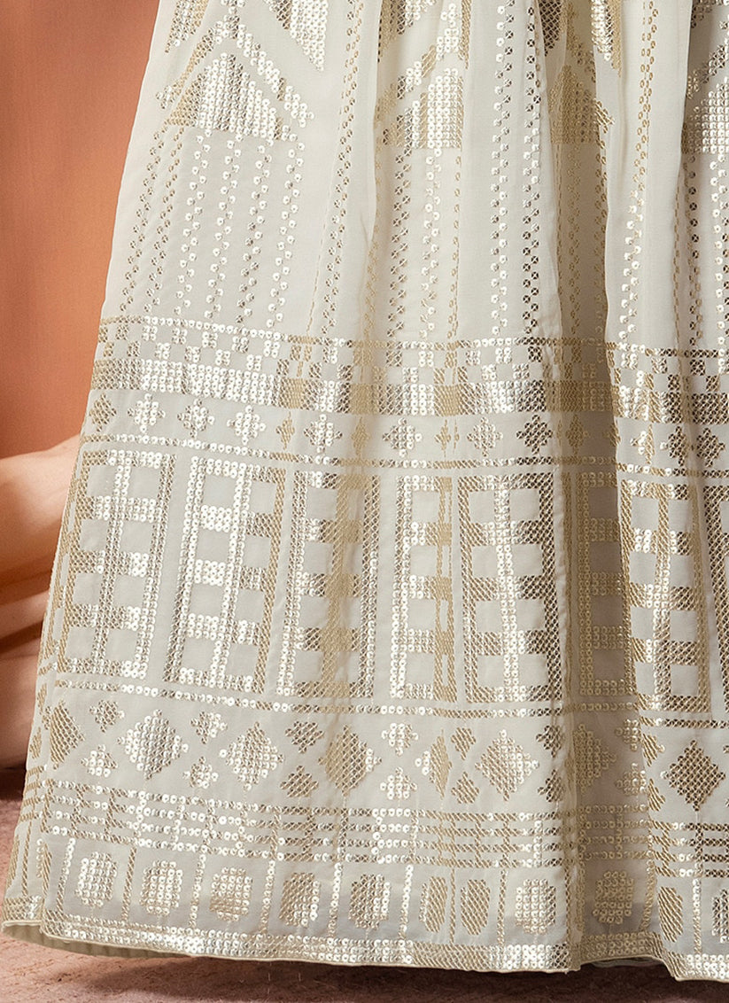 Ivory Georgette Sequins Embroidered Lehenga Choli