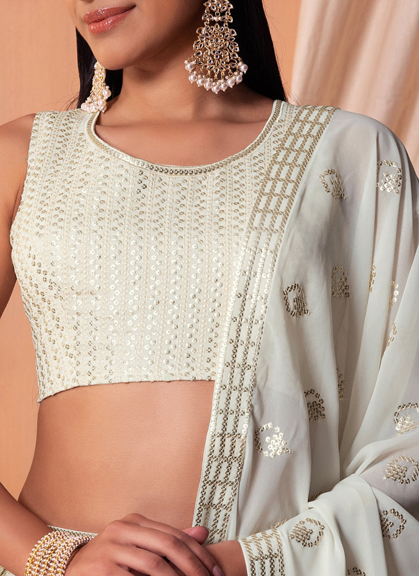 Ivory Georgette Sequins Embroidered Lehenga Choli