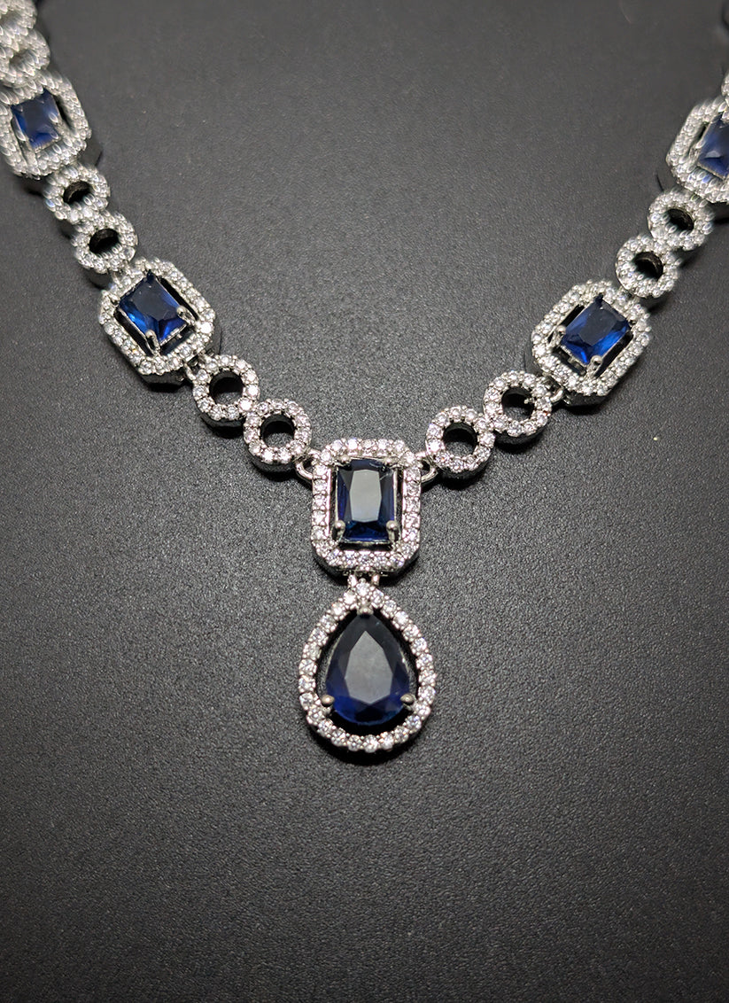 Premium Blue Studded Stone & AD Diamonds Necklace Set