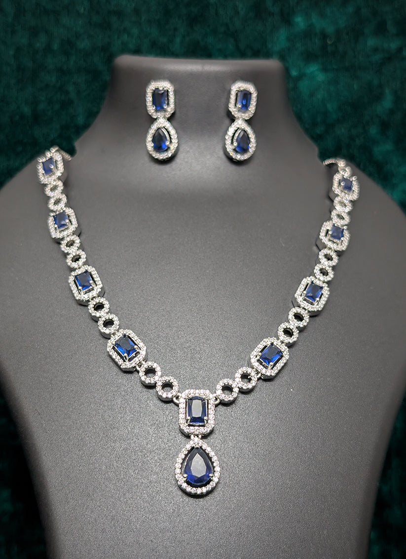 Premium Blue Studded Stone & AD Diamonds Necklace Set