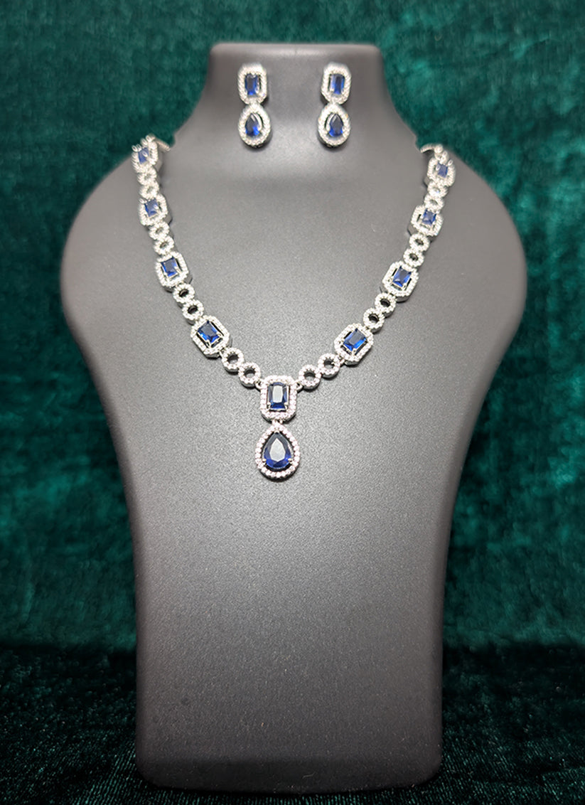 Premium Blue Studded Stone & AD Diamonds Necklace Set