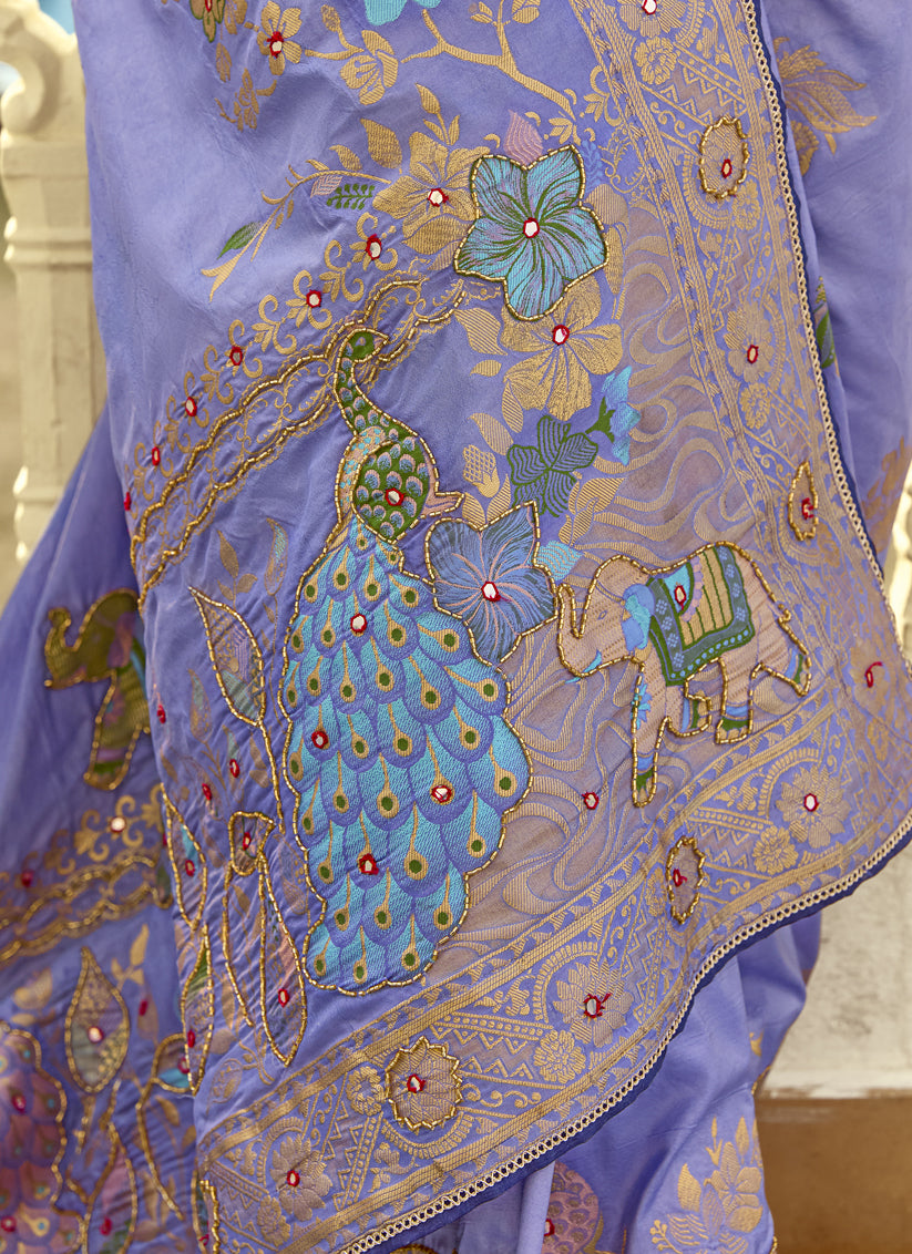 Lavender Dola Silk Handwork Wedding Saree