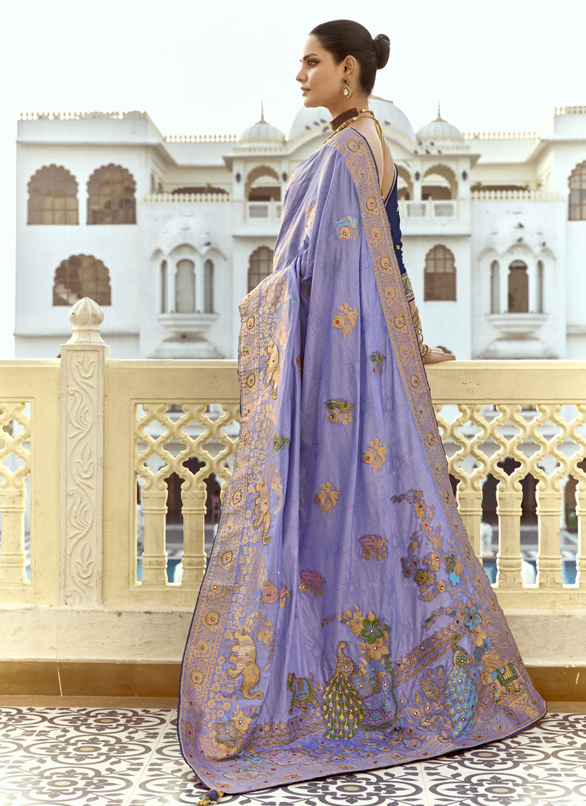 Lavender Dola Silk Handwork Wedding Saree