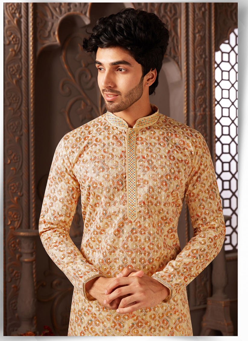 Multicolor Polyester Silk Embroidered Kurta Pyjama Set