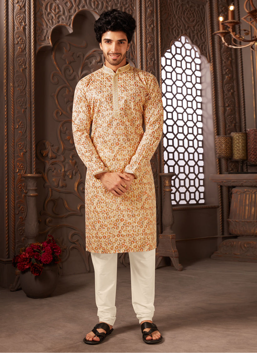 Multicolor Polyester Silk Embroidered Kurta Pyjama Set