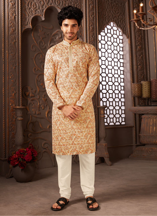 Multicolor Polyester Silk Embroidered Kurta Pyjama Set