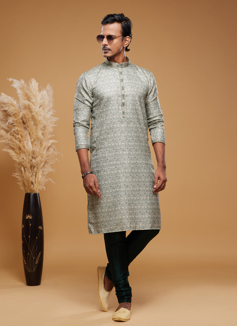 Dusty Green Art Silk Digital Printed Kurta Set