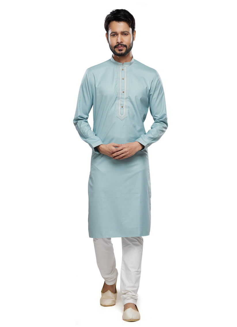 Sky Grey Festival Wear Kurta Pyjama Set