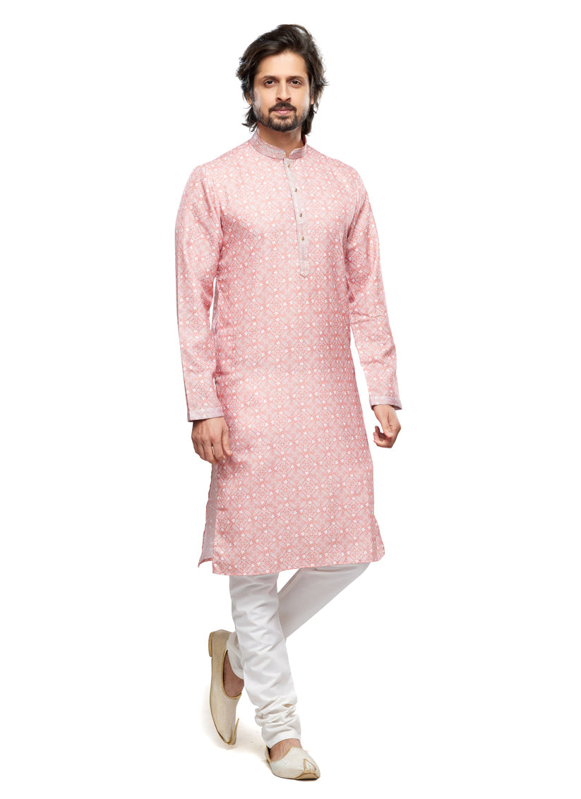 Salmon Pink Cotton Kurta Pyjama Set