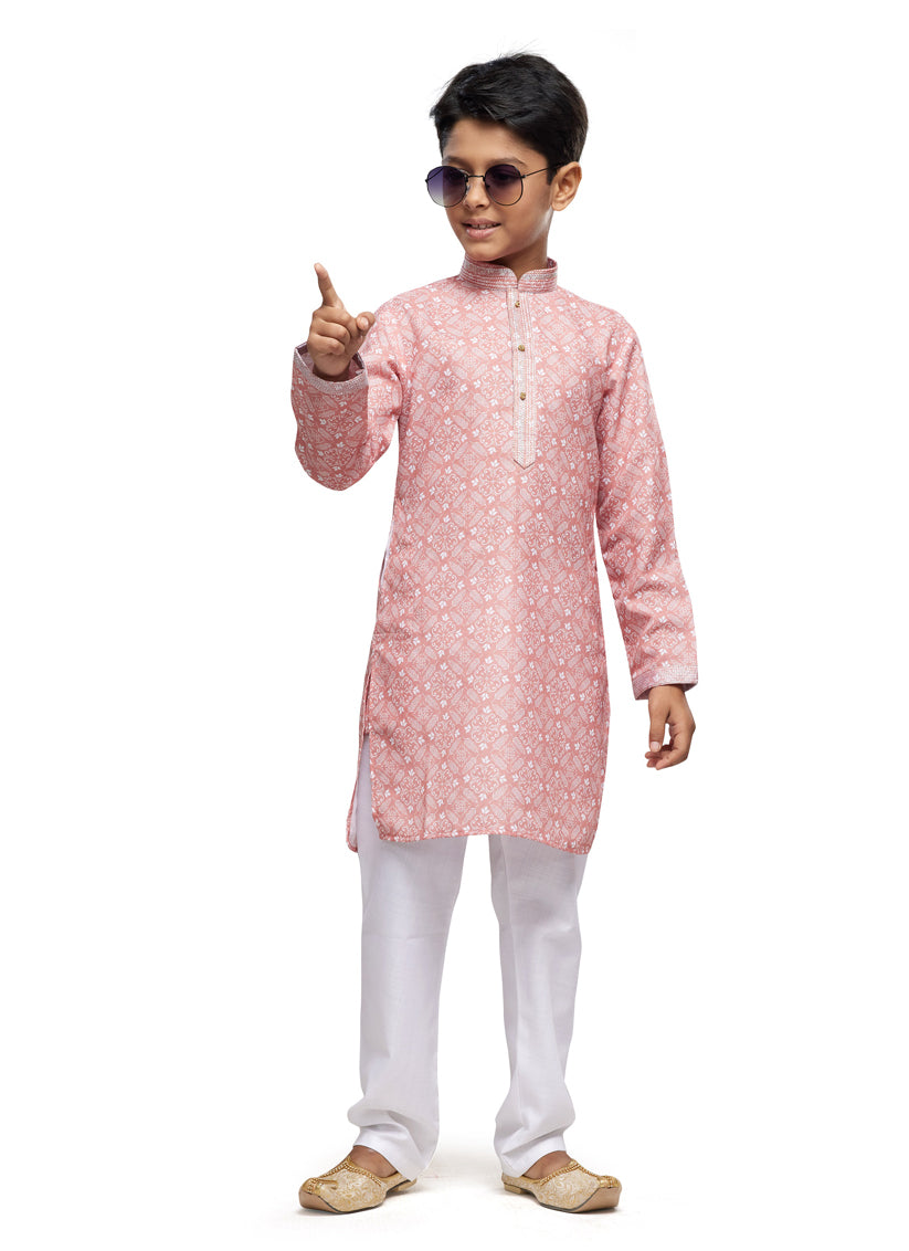 Salmon Pink Boys Kurta Pyjama Set
