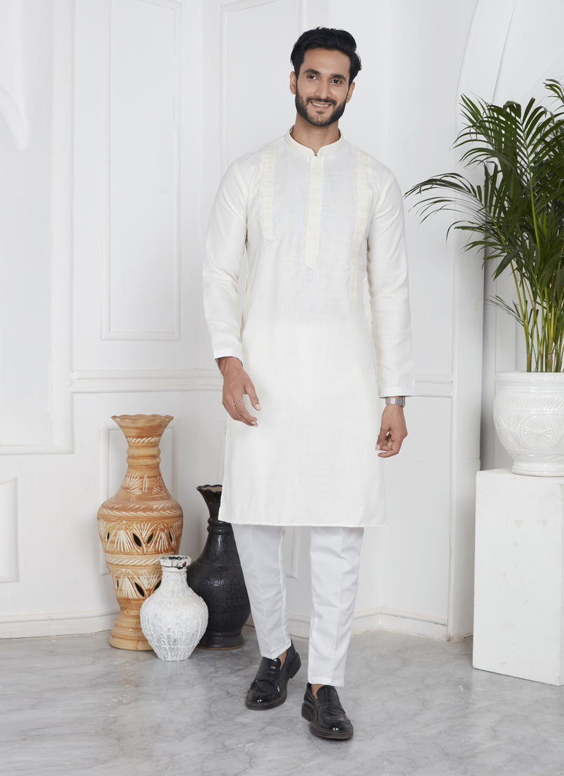 Cream Cotton Kurta Pyajama Set