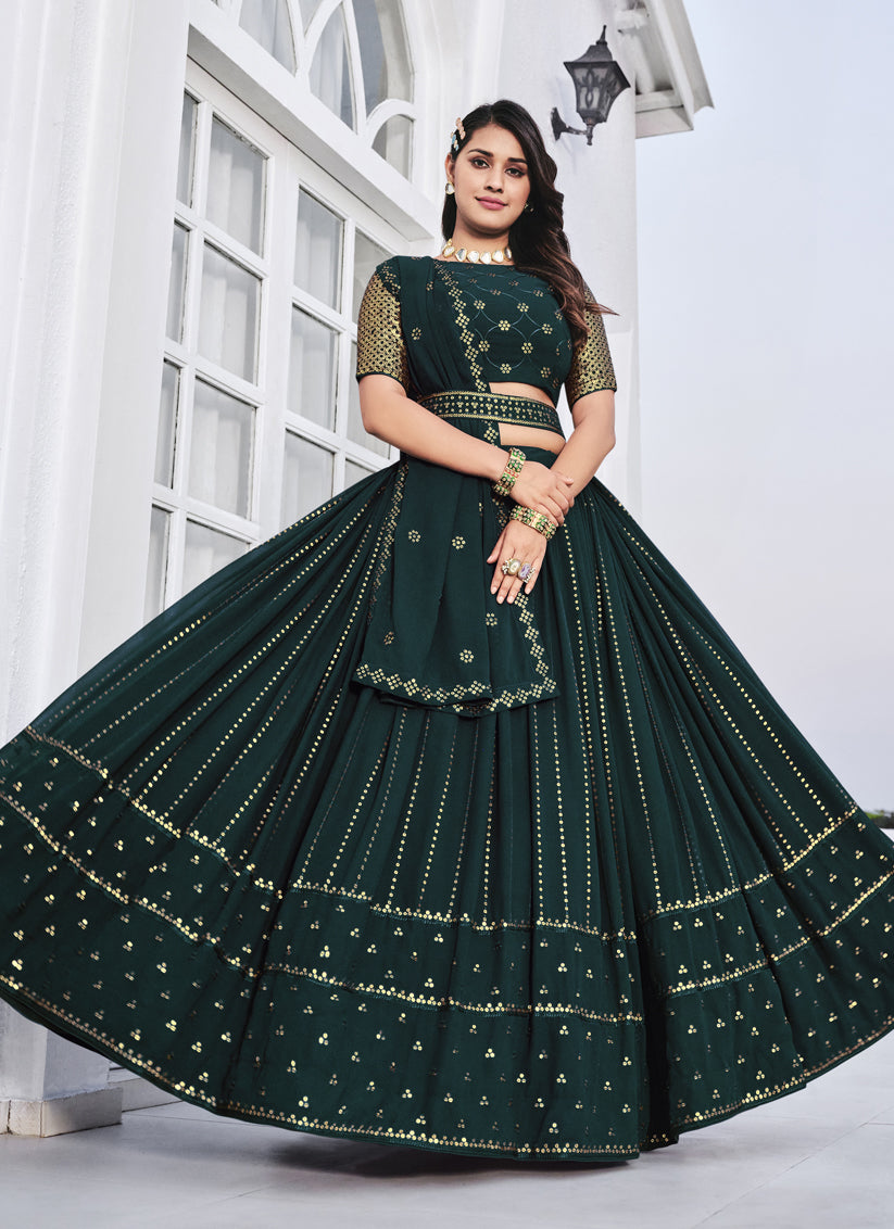 Teal Green Georgette Embroidered Designer Lehenga Choli
