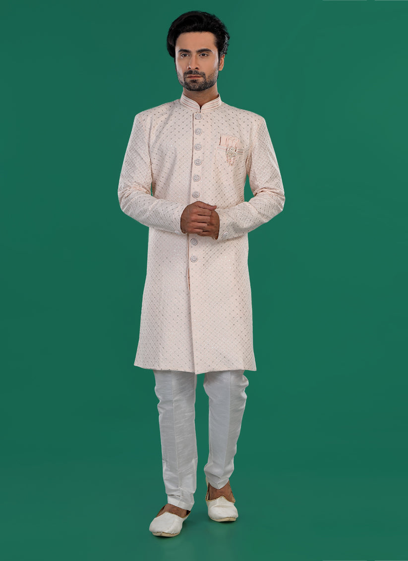 Blush Pink Mens Semi Indowestern Outfit For Wedding