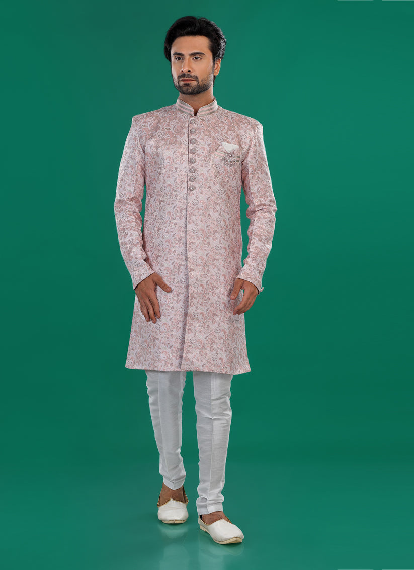 Pink Mens Semi Indowestern Outfit For Wedding