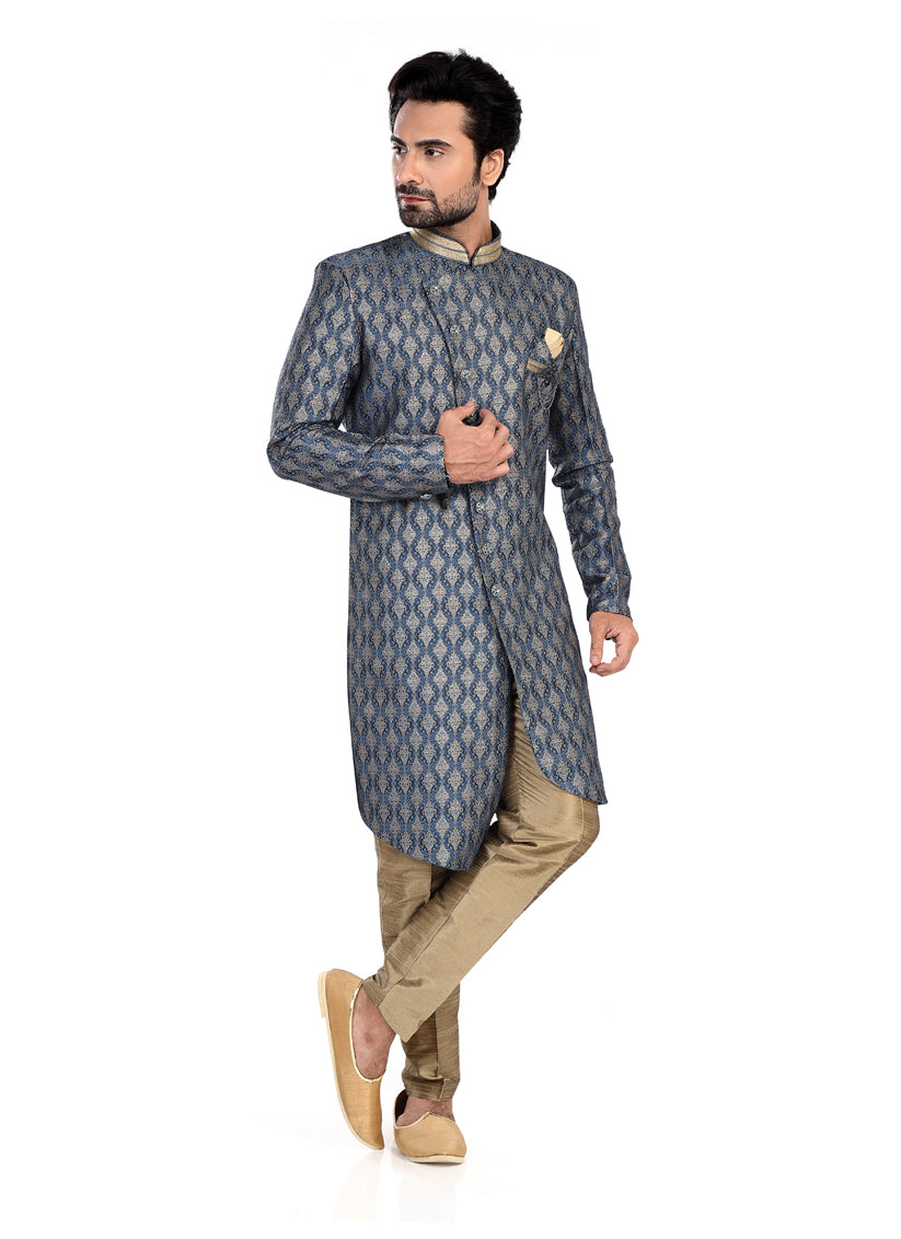 Navy Blue Mens Semi Indowestern Outfit For Wedding