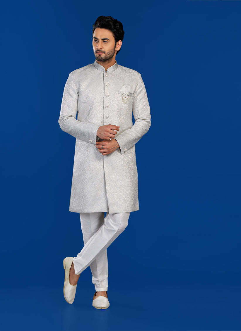 Off White Mens Semi Indowestern Outfit For Wedding