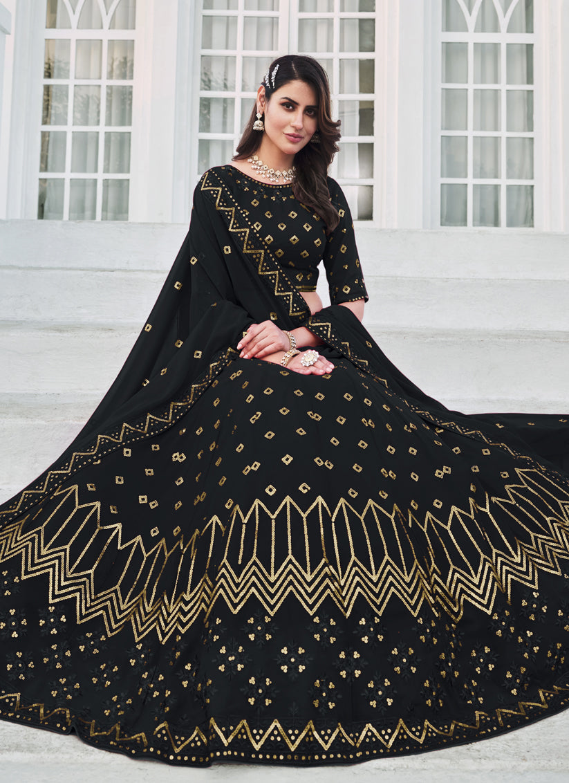 Navy Blue Georgette Embroidered Designer Lehenga Choli