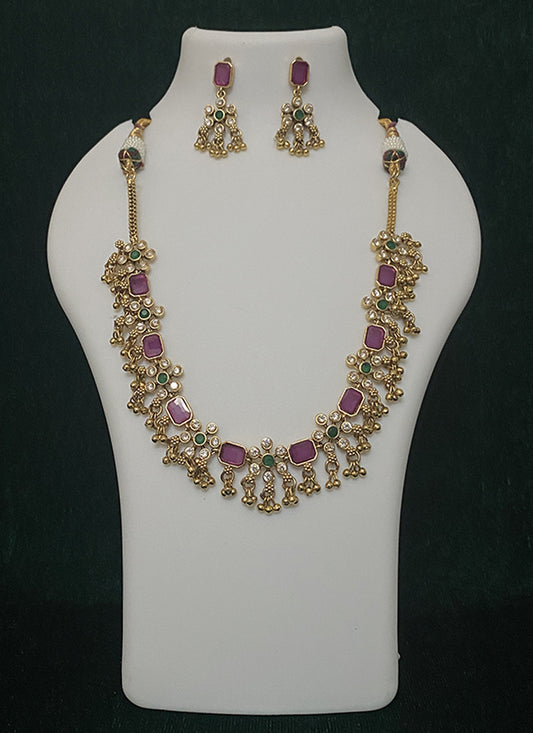 Pink Stone & Pearl Necklace Set