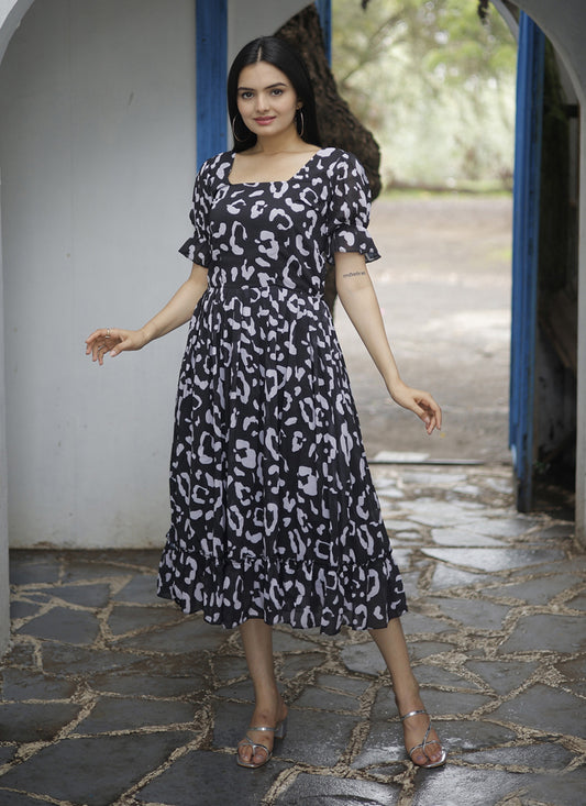 Black Faux Georgette Digital Print Plus Size Kurti