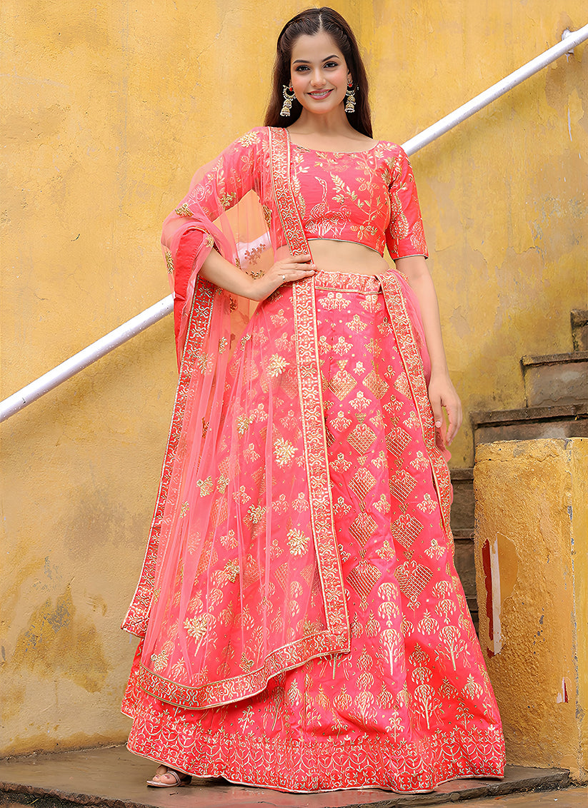 Peach Heavy Lehenga Choli Set for Festival