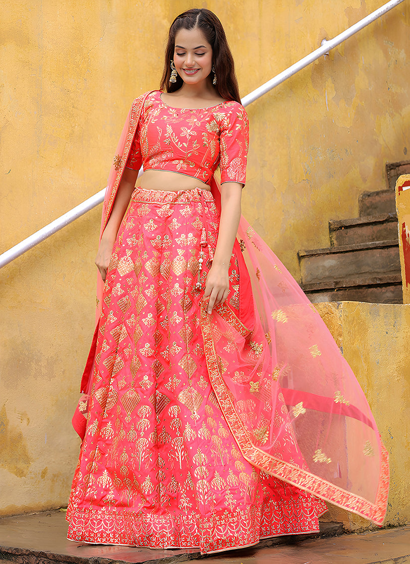 Peach Heavy Lehenga Choli Set for Festival