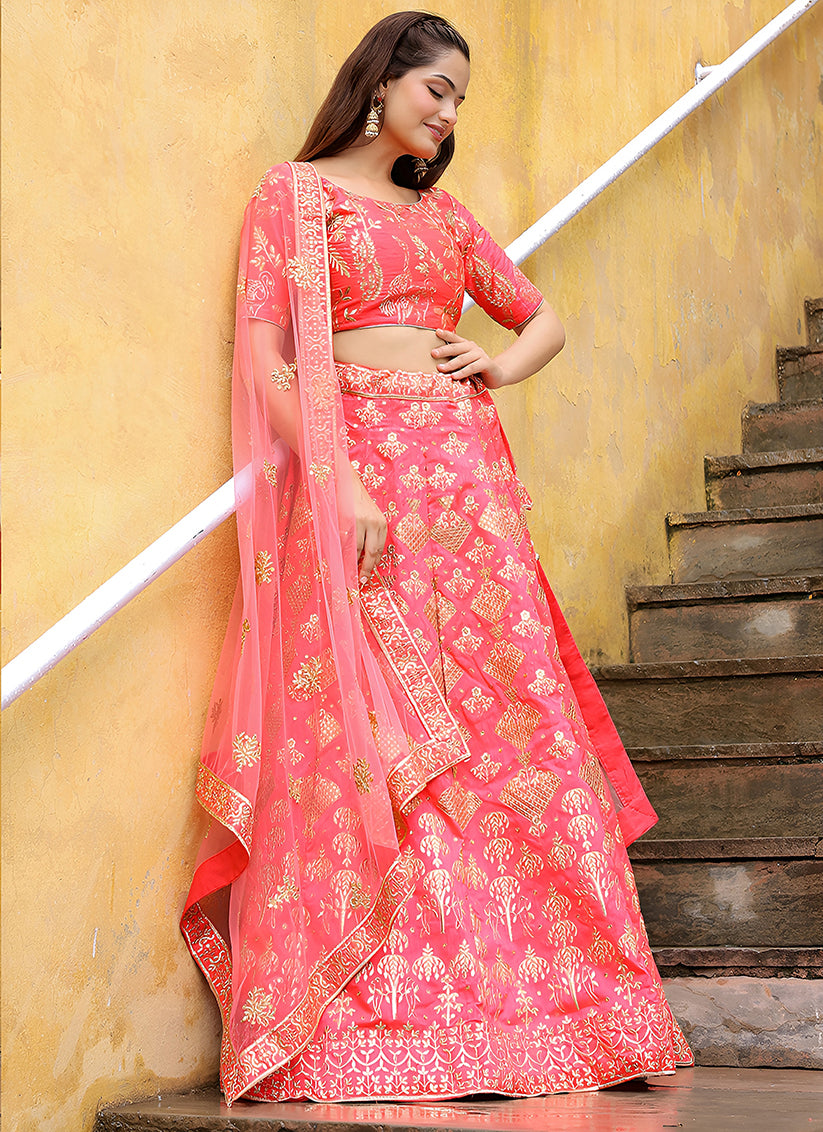 Peach Heavy Lehenga Choli Set for Festival
