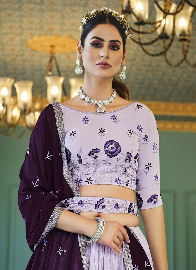 Lavender Georgette Embroidered Designer Lehenga Choli