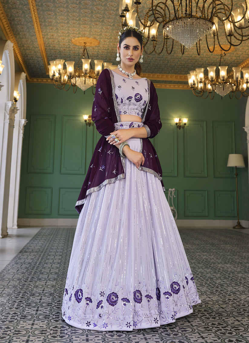 Lavender Georgette Embroidered Designer Lehenga Choli