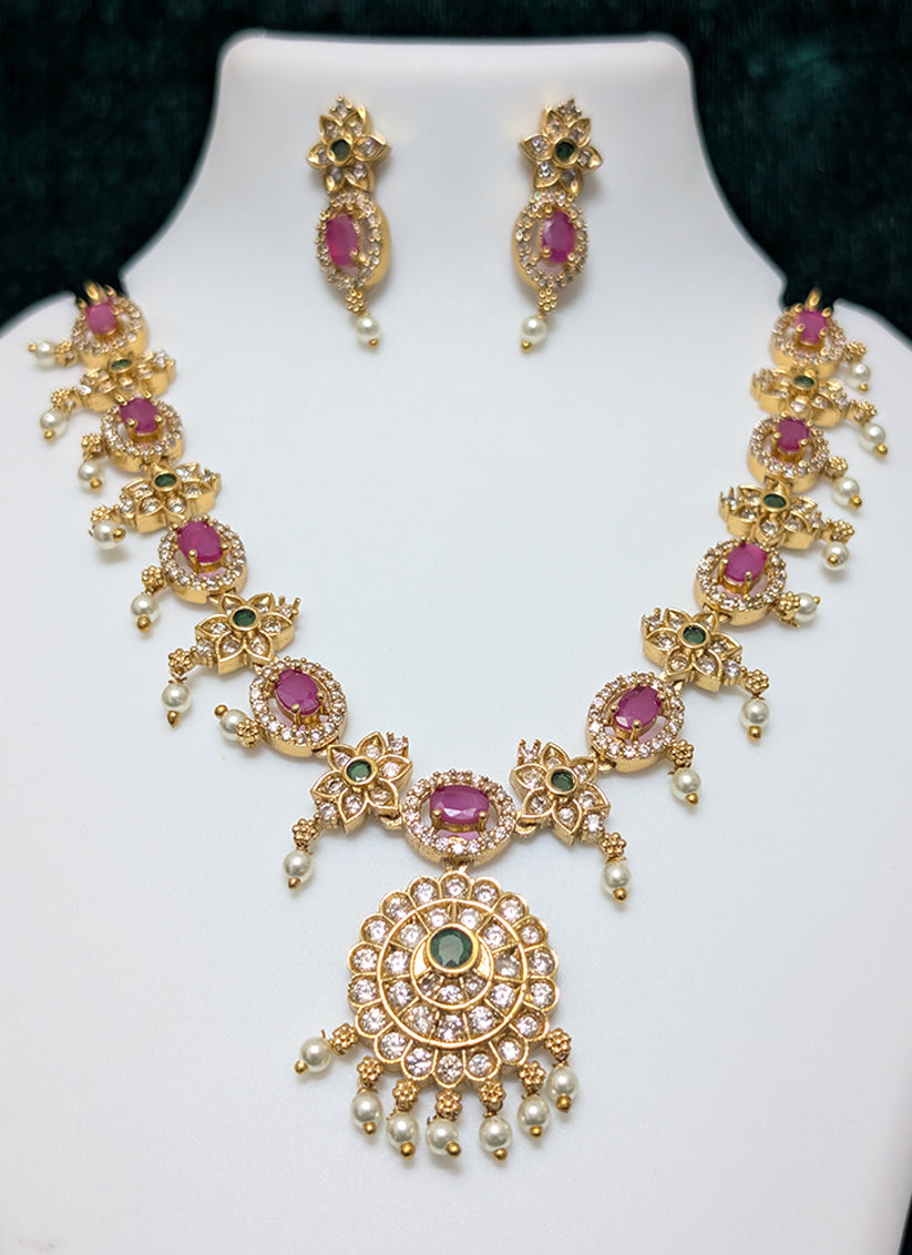 Pink Stone Necklace Set
