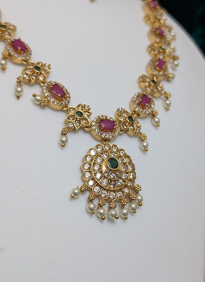 Pink Stone Necklace Set