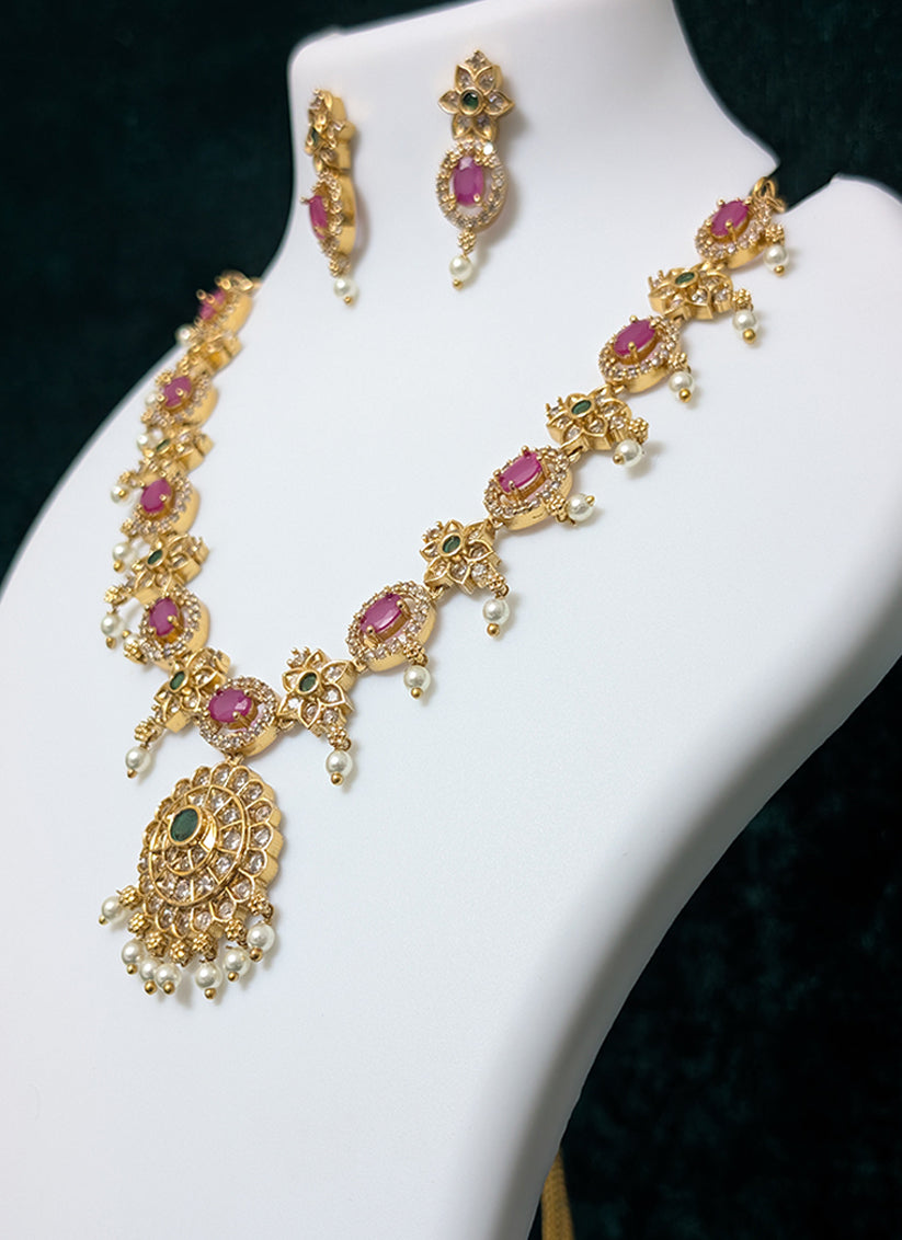 Pink Stone Necklace Set