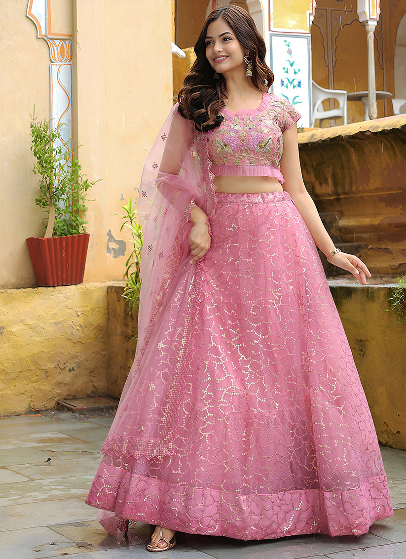 Pink Heavy Lehenga Choli Set for Festival