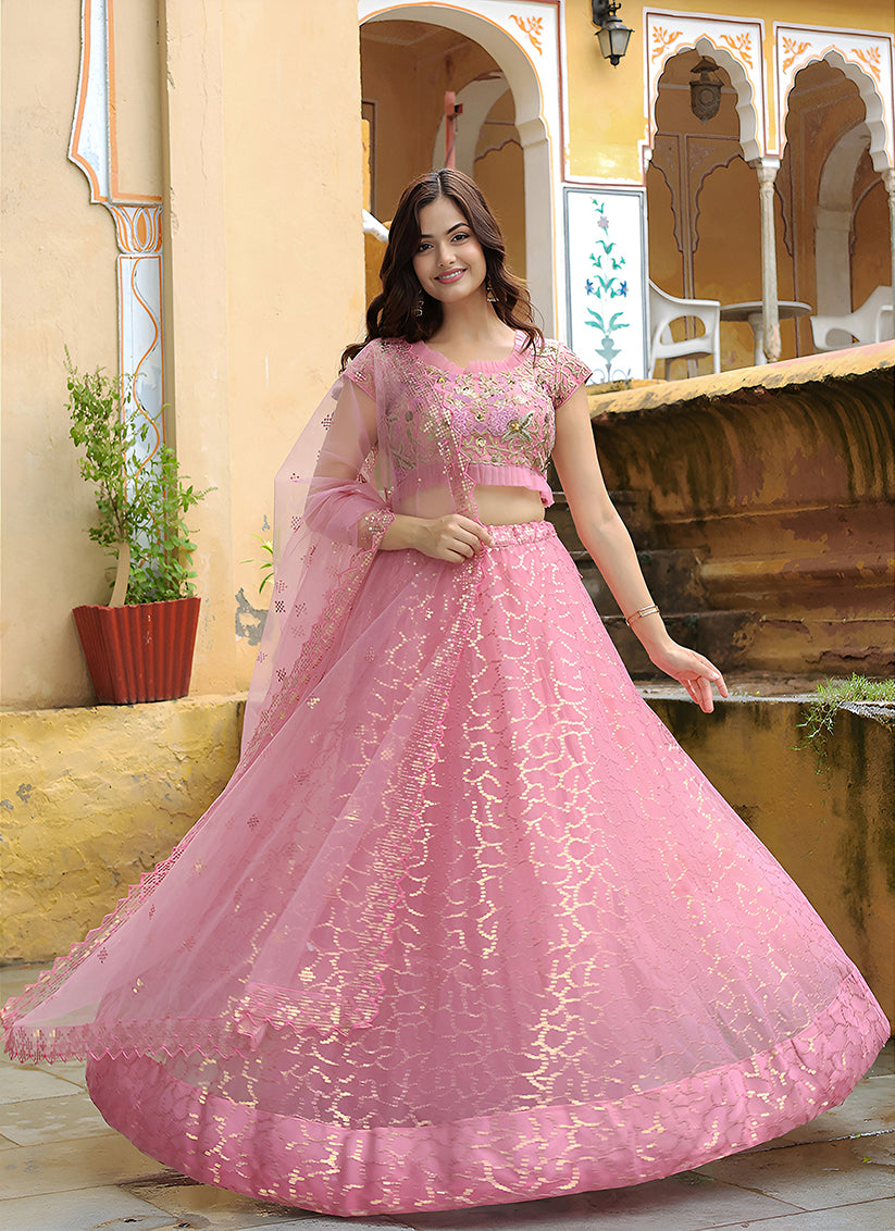 Pink Heavy Lehenga Choli Set for Festival