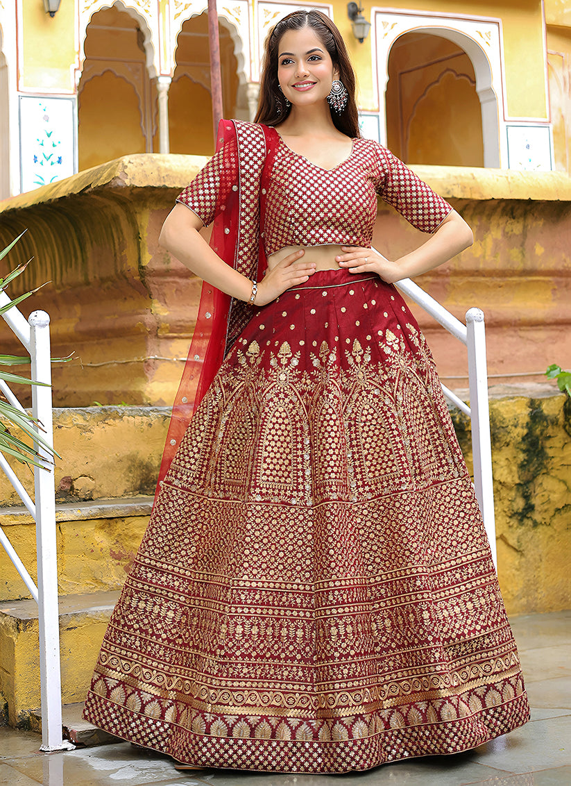 Maroon Heavy Lehenga Choli Set for Festival