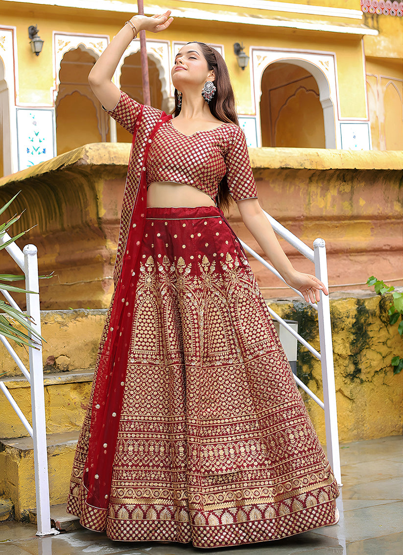 Maroon Heavy Lehenga Choli Set for Festival