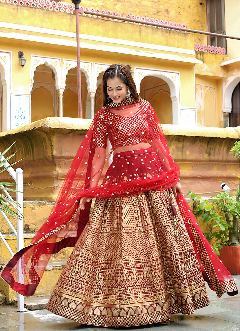 Maroon Heavy Lehenga Choli Set for Festival