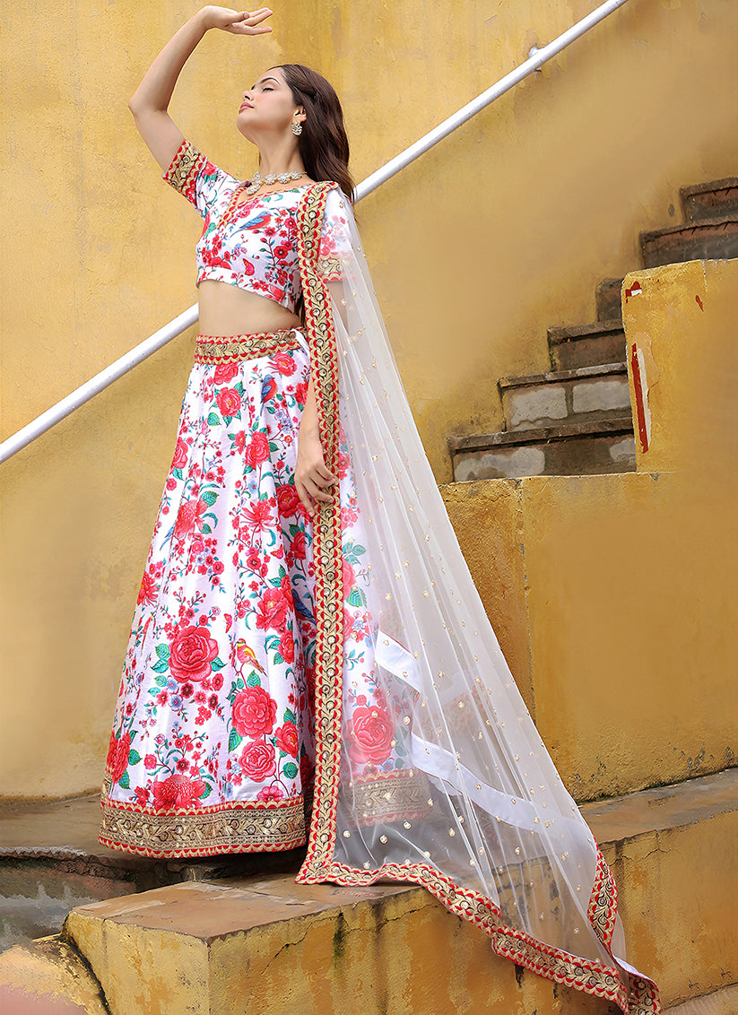 White Heavy Lehenga Choli Set for Festival