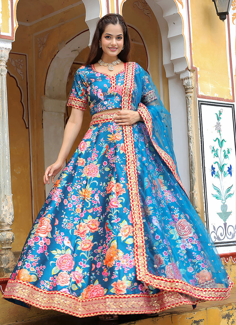 Teal Blue Heavy Lehenga Choli Set for Festival