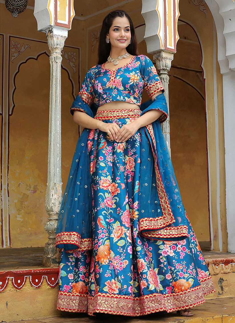 Teal Blue Heavy Lehenga Choli Set for Festival