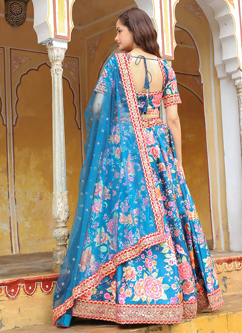 Teal Blue Heavy Lehenga Choli Set for Festival