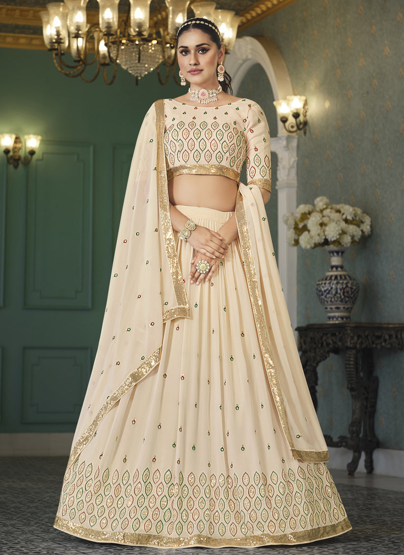 Ivory Georgette Embroidered Designer Lehenga Choli