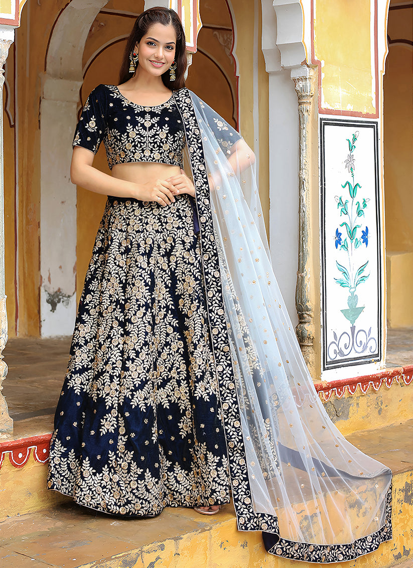 Navy Blue Heavy Lehenga Choli Set for Festival