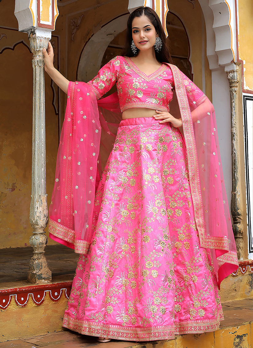 Punch Pink Heavy Lehenga Choli Set for Festival